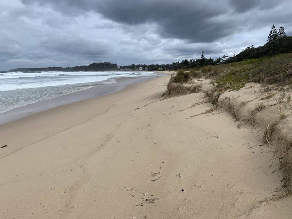 Beach erosion, big waves,